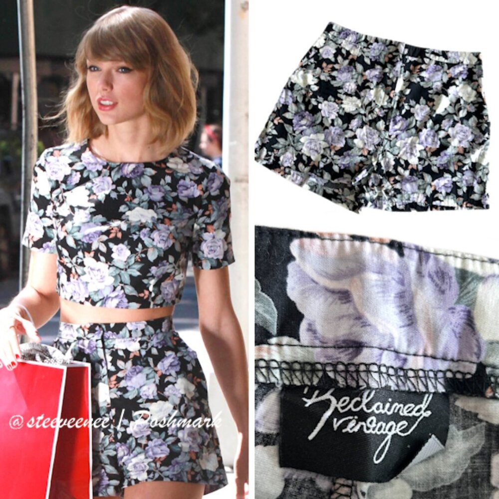 RARE ASOS Reclaimed Vintage Purple Floral Rose Shorts ASO Taylor Swift